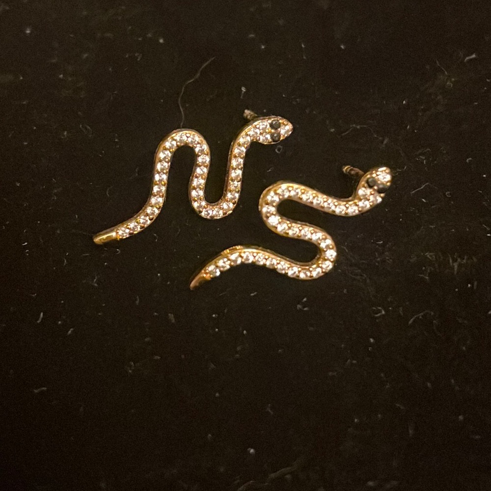 Adorable jet and crystal snake earrings